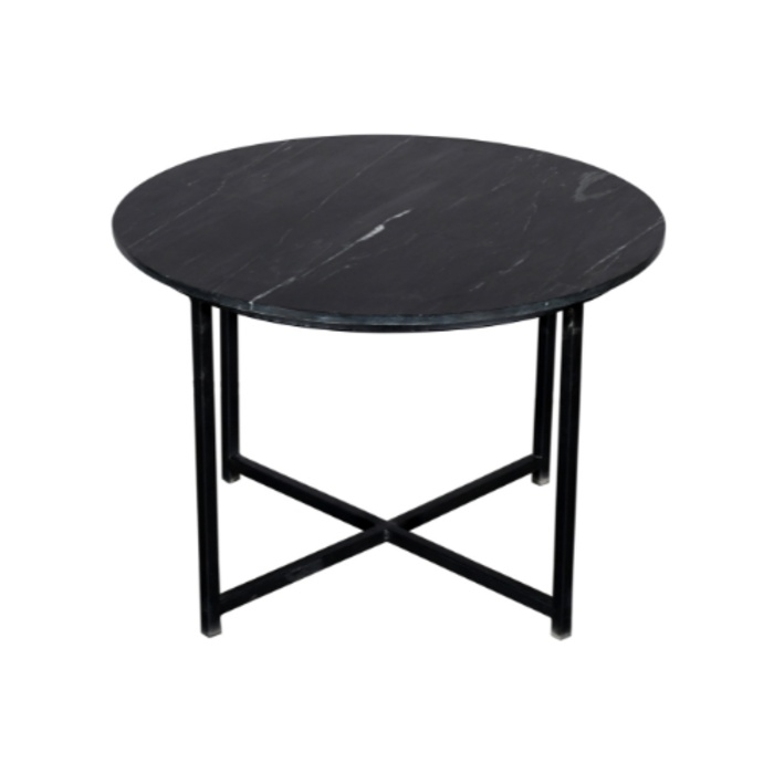 Salontafel Collin rond zwart marmer met zwarte metalen kruispoot