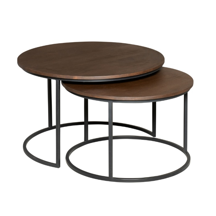 Salontafel Madison bruin mangohout 70 cm set van 2 beide tafels vooraanzicht
