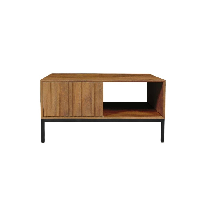 Salontafel Madison vierkant naturel mangohout 80 cm vooraanzicht met open vak