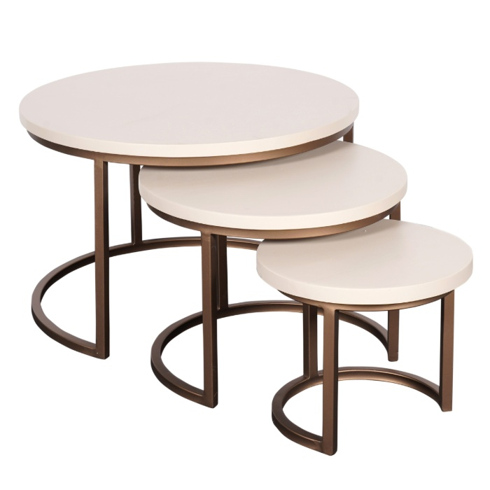 Salontafel Madison zand mangohout 70 cm set van 3 drie tafels vooraanzicht