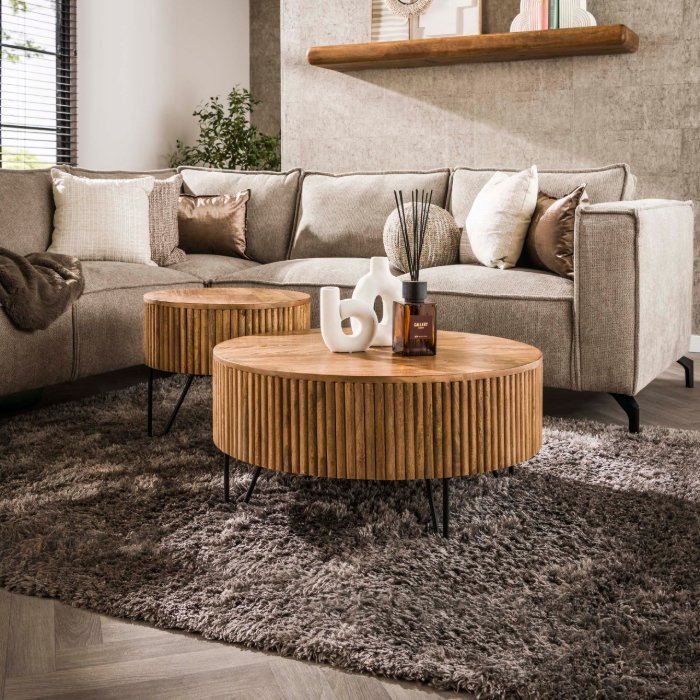 Salontafel mangohout Kira set van 2 rond naturel - sfeerfoto 1