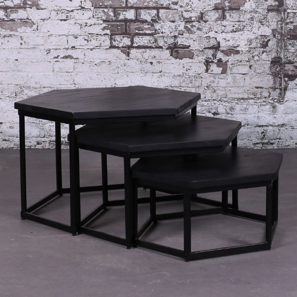 Salontafel set mangohout zwart.