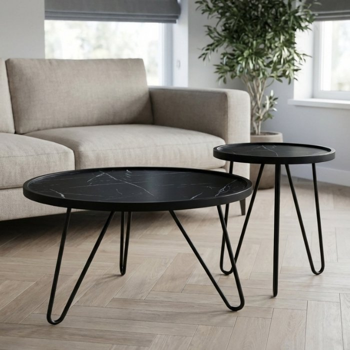 Twee ronde salontafels marmerlook