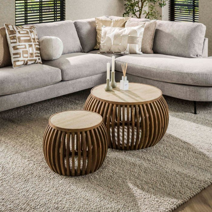Salontafel in travertinlook met mangohout Nola set van 2 - sfeerfoto 1