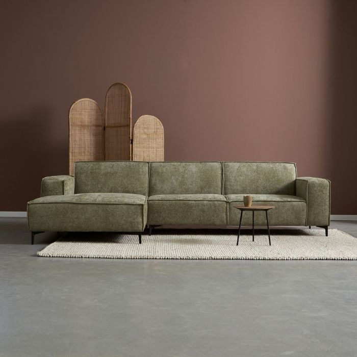 Bankstel River in de kleur groen met chaise longue links.