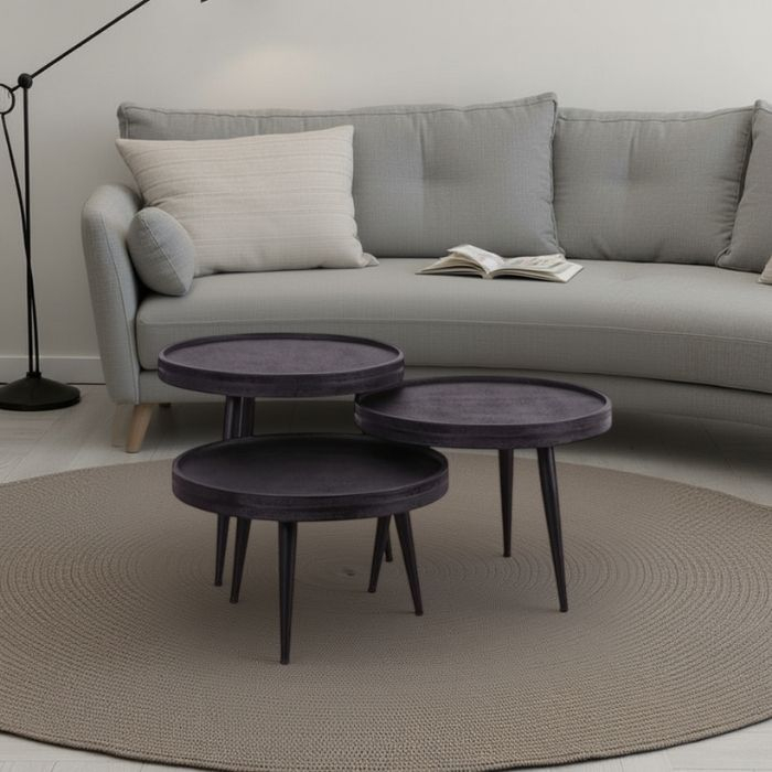 Sfeerafbeelding salontafel set drie zwart rond.