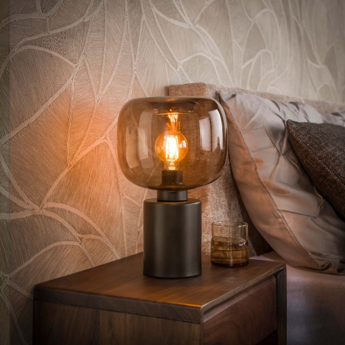 Tafellamp met glazen kap Nika bruin rookglas 37 cm - sfeerfoto 1