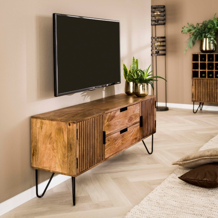 Tv-meubel 135 cm Vala met 2 lades en 2 deuren mangohout naturel - sfeerfoto 1