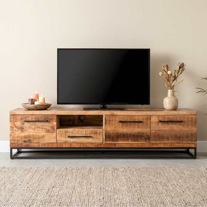 Mangohouten tv meubel 200 cm breed.
