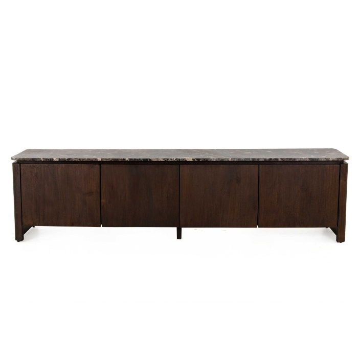 Tv-meubel Dallas bruin mangohout 210 cm met natuurstenen blad vooraanzicht