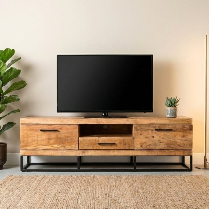 Tv kast van mangohout 150 cm breed.