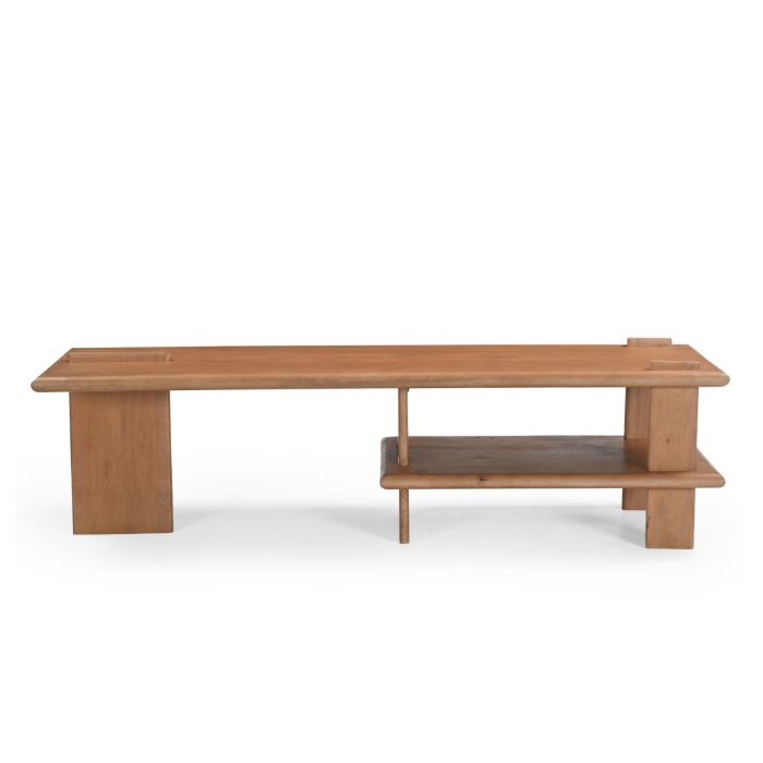 Naturel mangohouten tv-meubel Lina 160 cm vooraanzicht met open vak