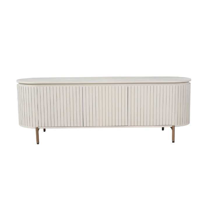 Tv-meubel Solana zand mangohout 165 cm vooraanzicht met ribbelfront