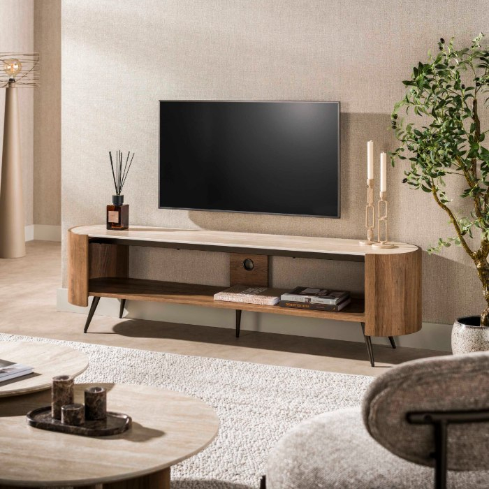 Tv-meubel travertinlook 180 cm Belo met bronskleurige poten - sfeerfoto 1