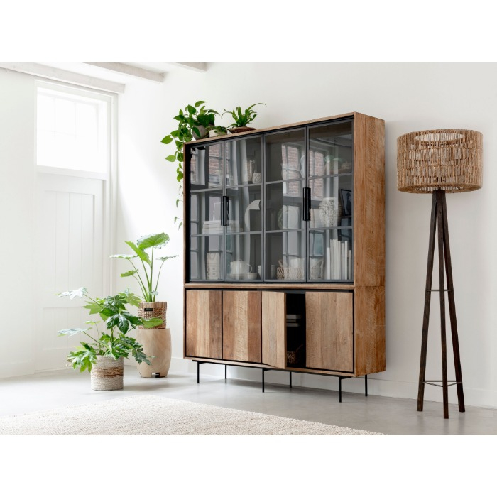 Vitrinekast large van teakhout 180 cm.