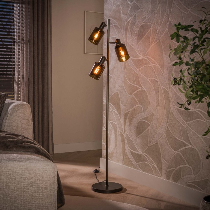 Vloerlamp met 3 glazen cilinders Sella bruin verstelbaar - sfeerfoto 1