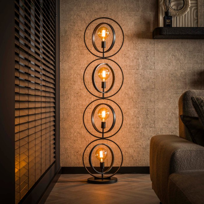 Vloerlamp met ringen 4 lichts Karo antraciet 163 cm - sfeerfoto 1
