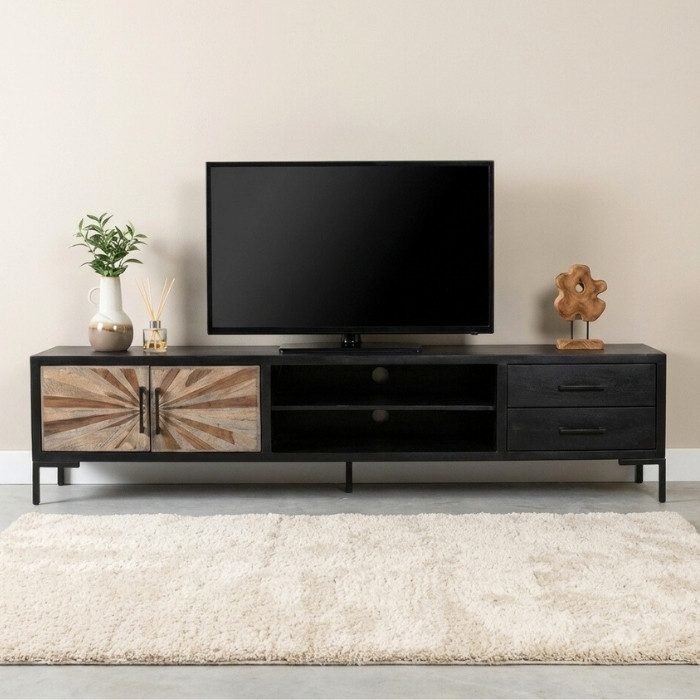 Tv meubel zwart hout 210 cm.