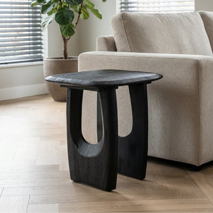 Zwarte bijzettafel met houten poten