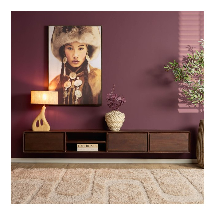 Zwevend tv meubel Ambiance Bruin mangohout 240 cm - sfeerbeeld