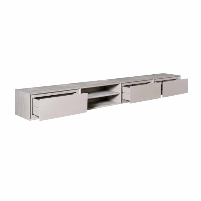 Zwevend tv meubel Ambiance Taupe mangohout 280 cm - sfeerbeeld