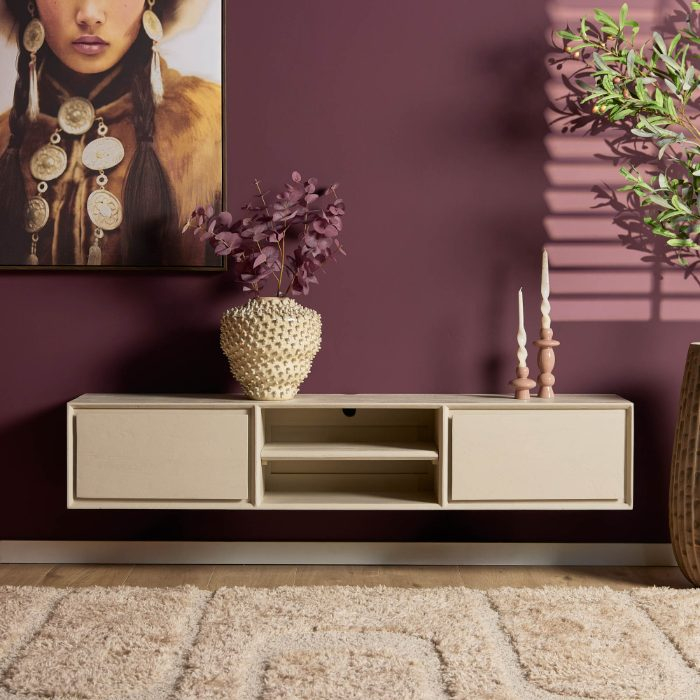 Zwevend tv meubel Ambiance Zand mangohout 160 cm - sfeerbeeld