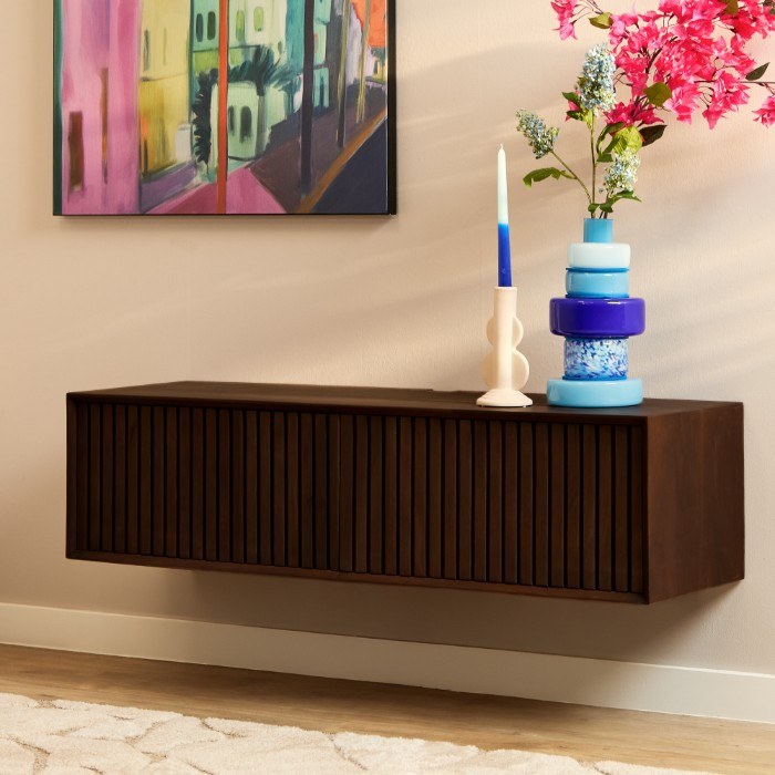 Zwevend tv meubel Madison Bruin mangohout 120 cm - sfeerbeeld