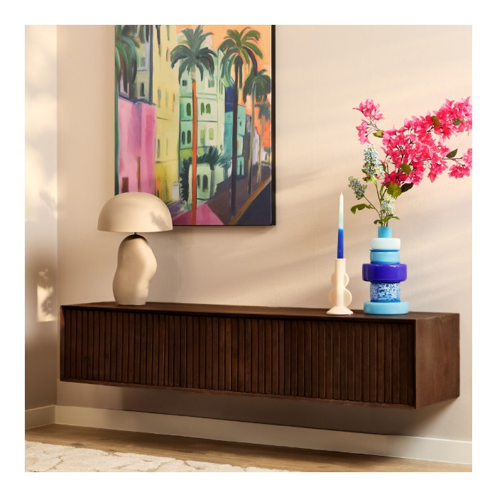 Zwevend tv meubel Madison Bruin mangohout 160 cm - sfeerbeeld