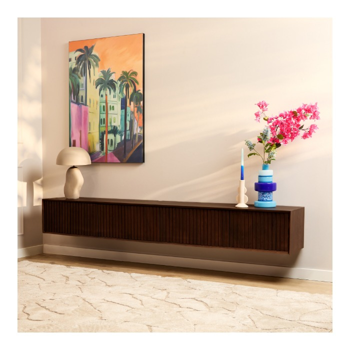 Zwevend tv meubel Madison Bruin mangohout 200 cm - sfeerbeeld