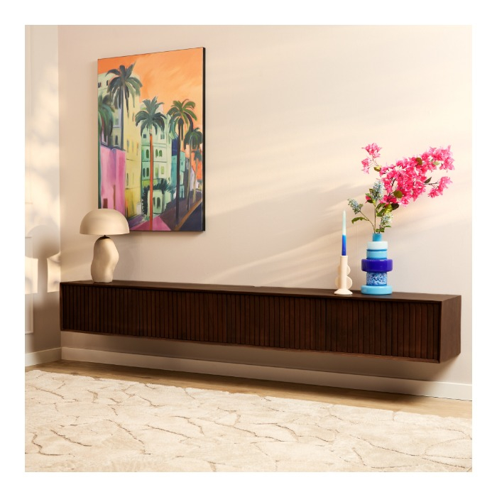 Zwevend tv meubel Madison Bruin mangohout 240 cm - sfeerbeeld