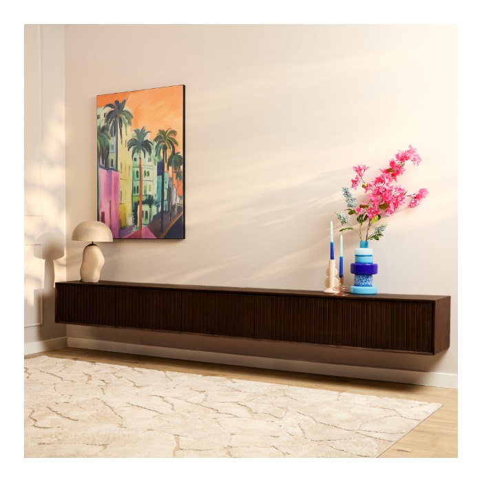 Zwevend tv meubel Madison Bruin mangohout 280 cm - sfeerbeeld