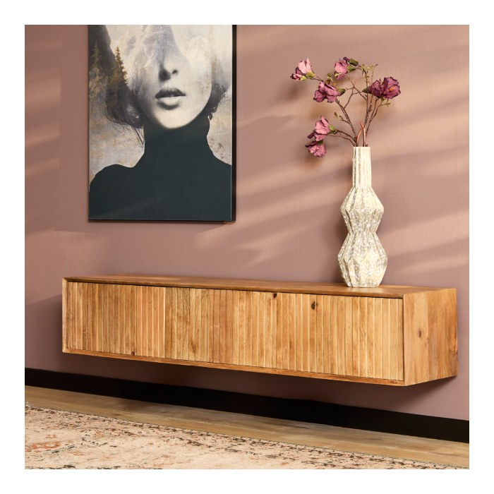 Zwevend tv meubel Madison Naturel mangohout 160 cm - sfeerbeeld
