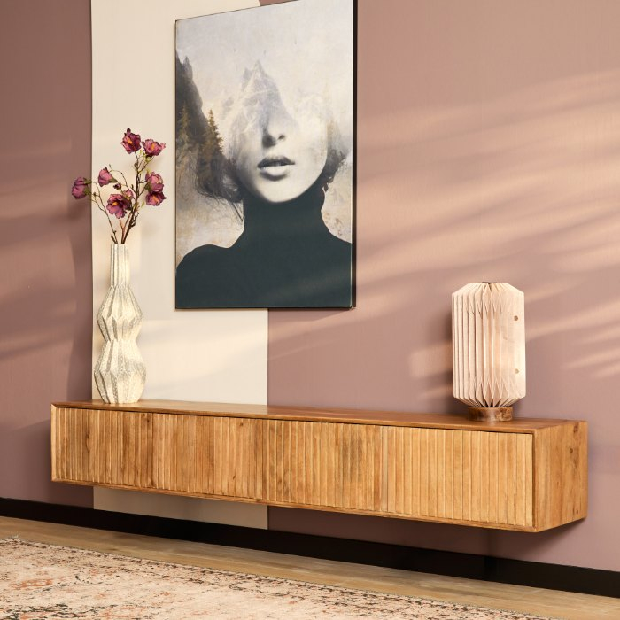 Zwevend tv meubel Madison Naturel mangohout 200 cm - sfeerbeeld