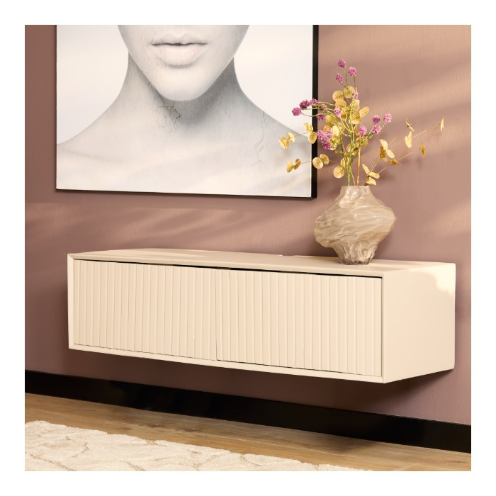 Zwevend tv meubel Madison Zand mangohout 120 cm - sfeerbeeld