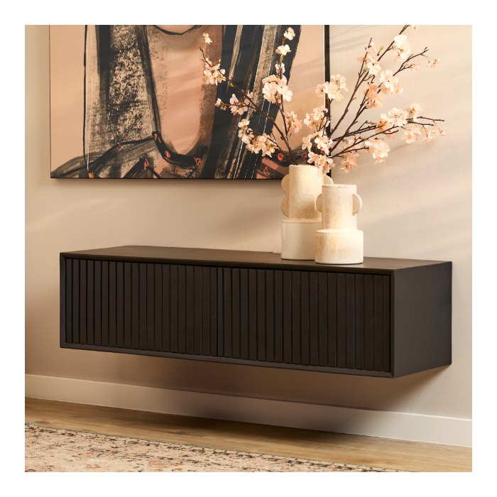 Zwevend tv meubel Madison Zwart mangohout 120 cm - sfeerbeeld