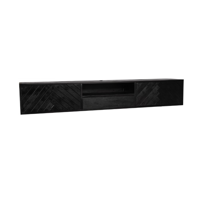 Zwevend tv meubel New York Zwart mangohout 240 cm - vooraanzicht