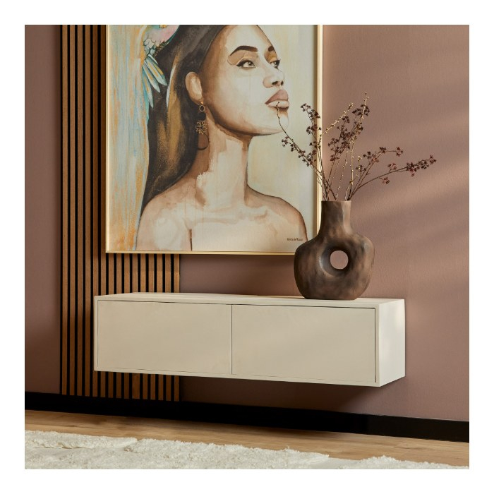 Zwevend tv meubel Vision Zand mangohout 120 cm - sfeerbeeld