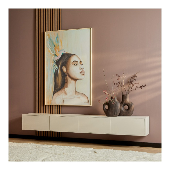 Zwevend tv meubel Vision Zand mangohout 240 cm - sfeerbeeld
