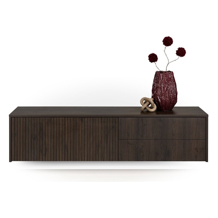 Zwevend tv meubel Vivian 160 cm basalt met groeffronten, zwevend aan de wand