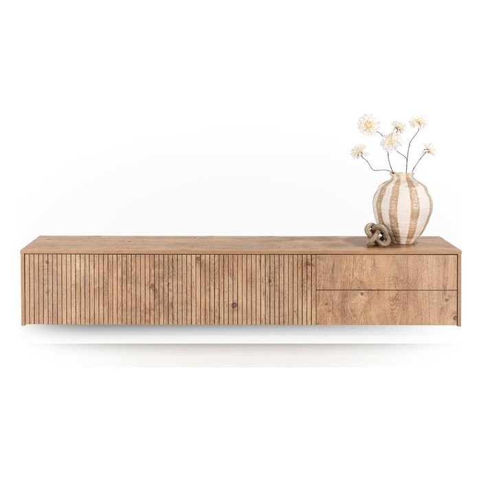 Zwevend tv meubel Vivian 220 cm barnwood met groeffronten, zwevend aan de wand