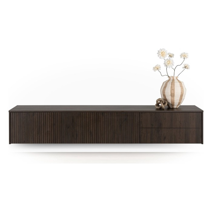 Zwevend tv meubel Vivian 220 cm basalt met groeffronten, zwevend aan de wand