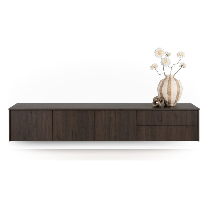 Zwevend tv meubel Vivian 220 cm basalt met vlakke fronten, zwevend aan de wand