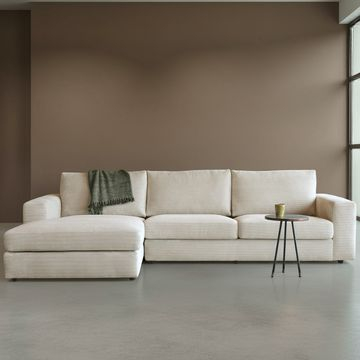 Hoekbank met lig deel in beige ribstof