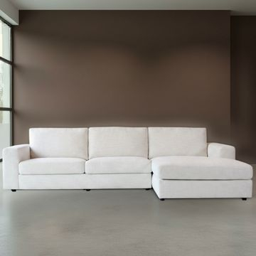 Hoekbank Uno in de kleur wit met chaise longue. 
