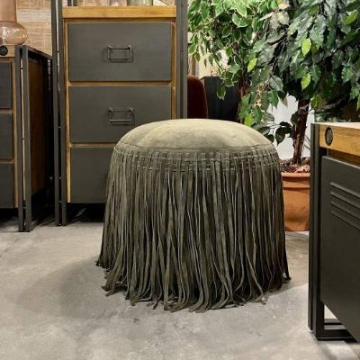 Bohemian poef rond 50 cm in leer