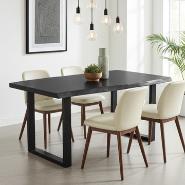 Boomstam eettafel zwart.