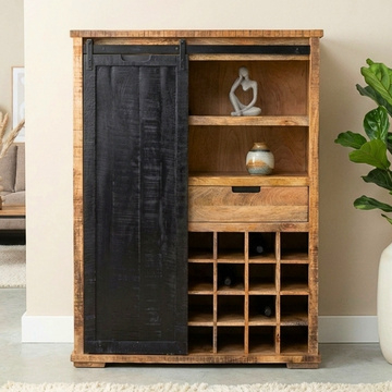 Drankkast industrieel mangohout met schuifdeur