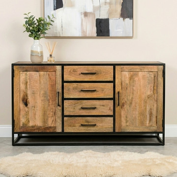 Dressoir mangohout met zwart staal 165 cm