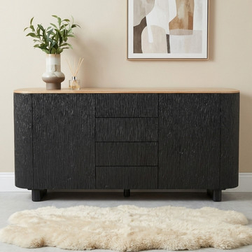 Dressoir met ronde hoeken van zwart hout 180 cm