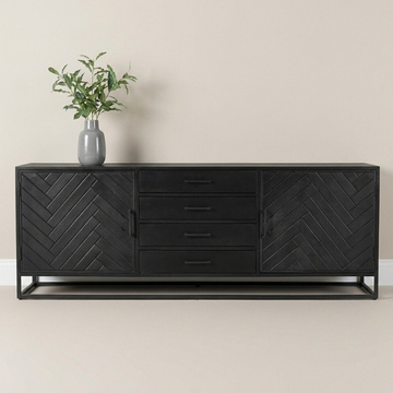 Visgraat dressoir zwart 210 cm breed.